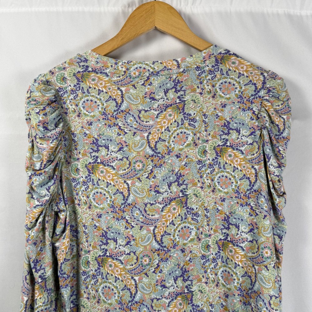Maison d'Amelie Paris Womens L Paisley Ruched Puff Shoulder Long Sleeve Top - Picture 6 of 8
